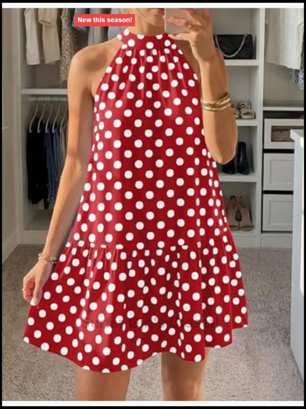 Halter Neck Polka Dot Mini Dress A-Line Flowy Sundress Summer Vacation Outfit